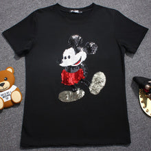 Plus size 4XL Women Summer Short Sleeve Sequined Donald Duck Print T shirts Fashion White Top Tees Women girls Designer Clothing