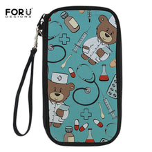 FORUDESIGNS Cute Cartoon Nurse Credit ID Cards Holder Bear Female Clutch Zipper Coin Purse For Girls Women Travel Tickets Wallet