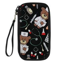 FORUDESIGNS Cute Cartoon Nurse Credit ID Cards Holder Bear Female Clutch Zipper Coin Purse For Girls Women Travel Tickets Wallet