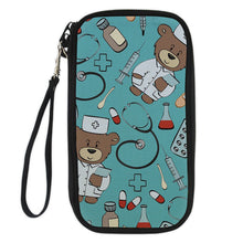 FORUDESIGNS Cute Cartoon Nurse Credit ID Cards Holder Bear Female Clutch Zipper Coin Purse For Girls Women Travel Tickets Wallet