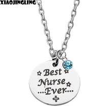 XIAOJINGLING Fashion Stainless Steel Necklaces Best Nurse Ever Long Necklace Crystal Pendant Necklace Gifts For Nurses Women