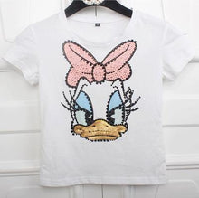 Plus size 4XL Women Summer Short Sleeve Sequined Donald Duck Print T shirts Fashion White Top Tees Women girls Designer Clothing