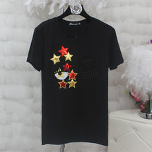 Plus size 4XL Women Summer Short Sleeve Sequined Donald Duck Print T shirts Fashion White Top Tees Women girls Designer Clothing