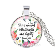 VILLWICE She is clothed with Strength and Dignity Necklace Proverbs 31:25 Bible Verse Christian Quote Necklace Faith Gifts
