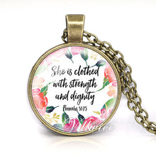VILLWICE She is clothed with Strength and Dignity Necklace Proverbs 31:25 Bible Verse Christian Quote Necklace Faith Gifts