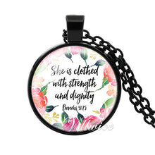 VILLWICE She is clothed with Strength and Dignity Necklace Proverbs 31:25 Bible Verse Christian Quote Necklace Faith Gifts