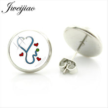 JWEIJIAO Nurse Doctors Medical Stethoscope Ear Stud Earrings Heart Bijoux Earring Jewelry For Fashion Women Girls Gift SE73