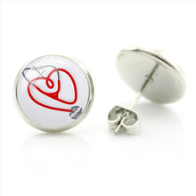JWEIJIAO Nurse Doctors Medical Stethoscope Ear Stud Earrings Heart Bijoux Earring Jewelry For Fashion Women Girls Gift SE73