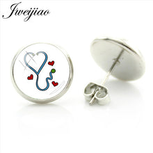 JWEIJIAO Nurse Doctors Medical Stethoscope Ear Stud Earrings Heart Bijoux Earring Jewelry For Fashion Women Girls Gift SE73