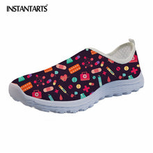 INSTANTARTS 2018 Summer Women Slip-on Flat Shoes Nursing Pattern Breathable Ladies Sneaker Shoes Fashion Air Mesh Woman Flats