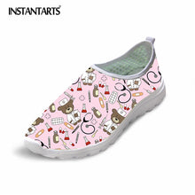 INSTANTARTS 2018 Summer Women Slip-on Flat Shoes Nursing Pattern Breathable Ladies Sneaker Shoes Fashion Air Mesh Woman Flats