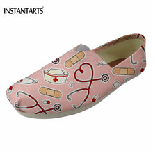 INSTANTARTS Casual Girl Lightweight Canvas Shoes Cute Nursing Printed Summer Flat Shoes Nurse Floral Breathable Slip-on Footwear