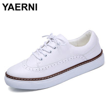 YAERNI  2017 Autumn women casual flat shoes women PU leather flats shoes ladies lace up white nurse shoes walking boat shoes C02