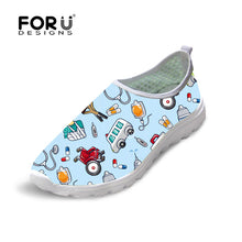 FORUDESIGNS Nurse Pattern Cute Women Flats Summer Shoes Cartoon Nurses Bear Pattern Female Casual Beach Mesh Shoes Woman Flats