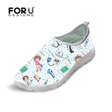 FORUDESIGNS Nurse Pattern Cute Women Flats Summer Shoes Cartoon Nurses Bear Pattern Female Casual Beach Mesh Shoes Woman Flats