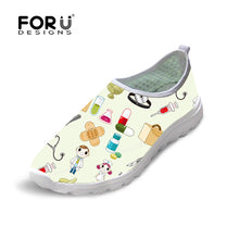FORUDESIGNS Nurse Pattern Cute Women Flats Summer Shoes Cartoon Nurses Bear Pattern Female Casual Beach Mesh Shoes Woman Flats