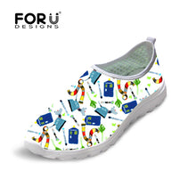FORUDESIGNS Nurse Pattern Cute Women Flats Summer Shoes Cartoon Nurses Bear Pattern Female Casual Beach Mesh Shoes Woman Flats