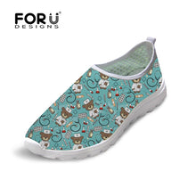 FORUDESIGNS Nurse Pattern Cute Women Flats Summer Shoes Cartoon Nurses Bear Pattern Female Casual Beach Mesh Shoes Woman Flats