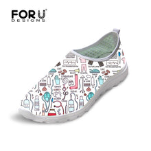 FORUDESIGNS Nurse Pattern Cute Women Flats Summer Shoes Cartoon Nurses Bear Pattern Female Casual Beach Mesh Shoes Woman Flats