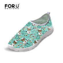 FORUDESIGNS Nurse Pattern Cute Women Flats Summer Shoes Cartoon Nurses Bear Pattern Female Casual Beach Mesh Shoes Woman Flats