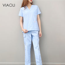 Viaoli 2018 summer short-sleeved surgical clothing men and women doctors suits split brush suit white suit