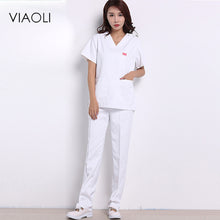 Viaoli 2018 summer short-sleeved surgical clothing men and women doctors suits split brush suit white suit