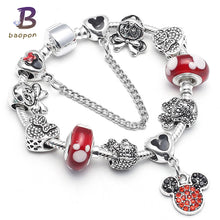 BAOPON Dropshipping Mickey Minnie Charm Bracelet With Nice Marano Beads Fit Original Pandora Bracelet For Kids Special Gift