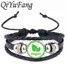 QiYuFang Vegan diet Leather Bracelet vegetarian diet go organic Jewelry Black Multilayers Charms bangle for Womens Mens 1pcs/lot