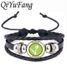 QiYuFang Vegan diet Leather Bracelet vegetarian diet go organic Jewelry Black Multilayers Charms bangle for Womens Mens 1pcs/lot