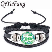 QiYuFang Vegan diet Leather Bracelet vegetarian diet go organic Jewelry Black Multilayers Charms bangle for Womens Mens 1pcs/lot