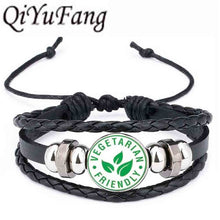 QiYuFang Vegan diet Leather Bracelet vegetarian diet go organic Jewelry Black Multilayers Charms bangle for Womens Mens 1pcs/lot