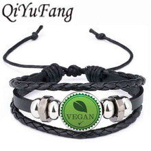QiYuFang Vegan diet Leather Bracelet vegetarian diet go organic Jewelry Black Multilayers Charms bangle for Womens Mens 1pcs/lot