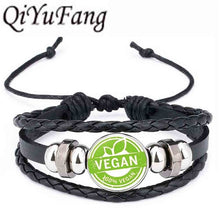 QiYuFang Vegan diet Leather Bracelet vegetarian diet go organic Jewelry Black Multilayers Charms bangle for Womens Mens 1pcs/lot