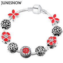 JUNESNOW Sliver Plated Jewelry European Charm Rose Beads Pandora Bracelet