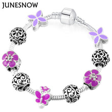 JUNESNOW Sliver Plated Jewelry European Charm Rose Beads Pandora Bracelet