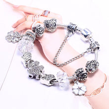 JUNESNOW Sliver Plated Jewelry European Charm Rose Beads Pandora Bracelet