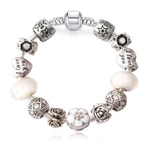 JUNESNOW Sliver Plated Jewelry European Charm Rose Beads Pandora Bracelet