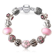 JUNESNOW Sliver Plated Jewelry European Charm Rose Beads Pandora Bracelet