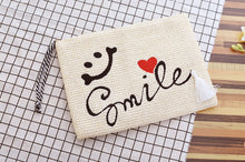 Women Cosmetic Bag Summer Straw Beach Bag Female makeup Beauty Organizer Ladies smiley face Cometic Bags tassel make up Bag