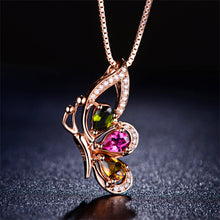 Classic Color Crystal Butterfly Tassel Long Necklace