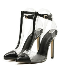 BAYUXSHUO Ankle Strips Buckle Transparent T-Strap Stiletto Pumps Shoes