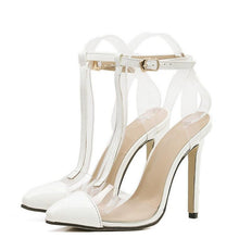 BAYUXSHUO Ankle Strips Buckle Transparent T-Strap Stiletto Pumps Shoes